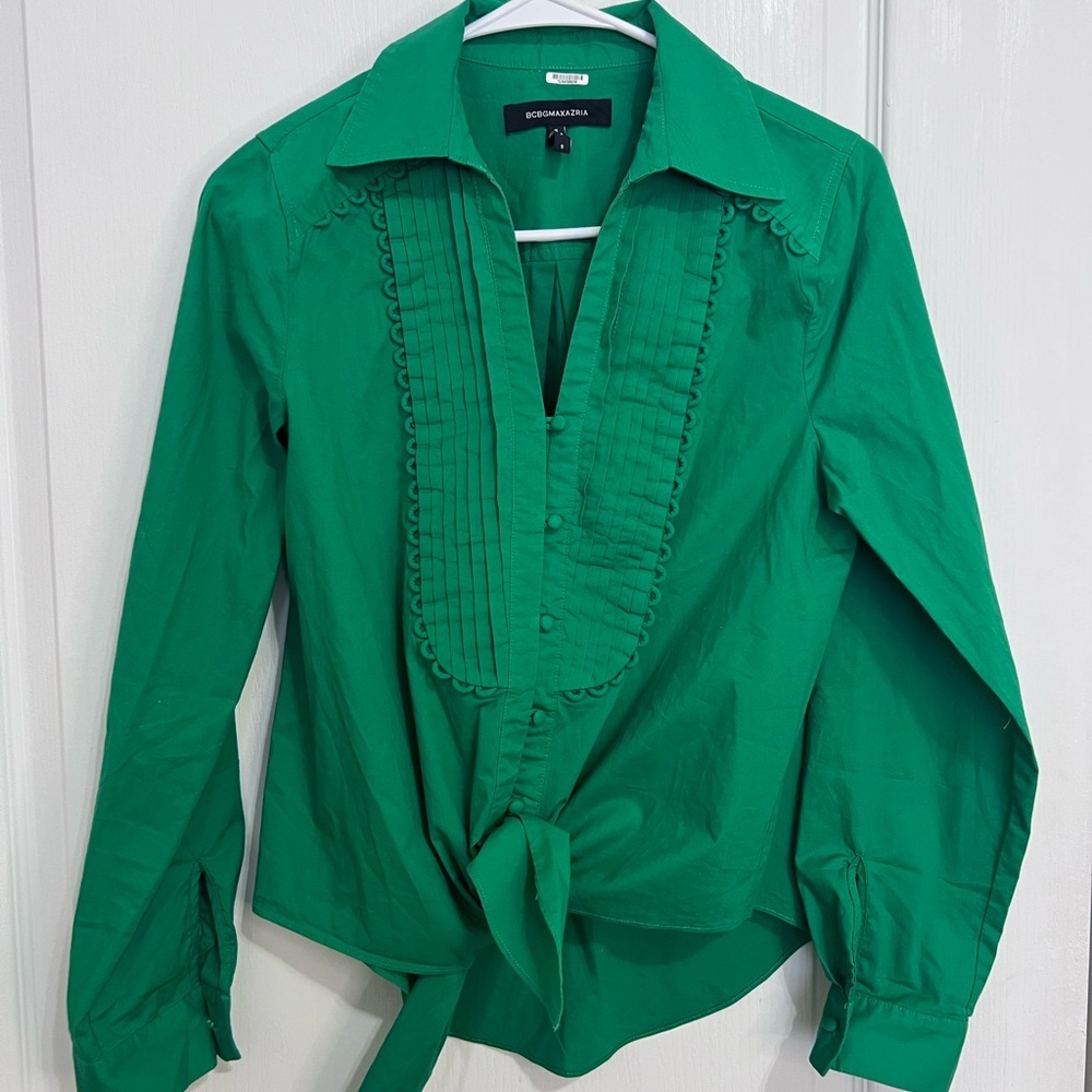 BCBGMaxAzria Vibrant Green Button Down Shirt size S - Picture 3 of 12